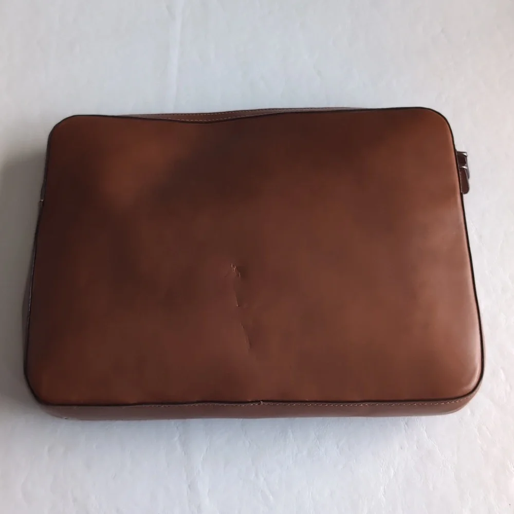 MARK & GRAHAM Leather Laptop Zippere Case Sleeve in Camel Colorway